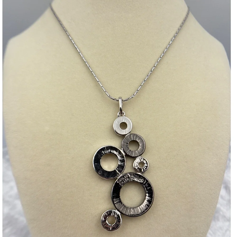 Nolan Miller Thailand Silver Tone Circle‎ Pendant Necklace Costume Jewelry